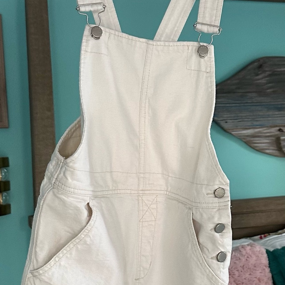 Free People Cream Overalls with Button Accents
